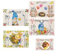 manteles Individuales de Conejo，Decoraciones de Pascua - Conjunto de Mantelitos con Diseños Únicos de Conejo, Zanahoria, Huevos de Pascua y Flores, para Embellecer tu Hogar en Esta Festividad