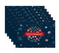 Manteles Individuales de Navidad - Juego de 6 Ilustraciones Bonitas Juego con Posavasos, Elementos navideños, Antideslizantes, Lavables y Resistentes al Calor, Fiestas Navideñas