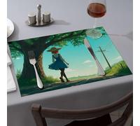 Manteles individuales de Pascua con texto en inglés "A Girl in A Blue Dress Walks Under A Large Tree On A Sunny Day" (1 unidad)