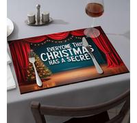 Manteles individuales de Pascua con texto en inglés "Everyone This Christmas Has A Secret". Manteles individuales occidentales resistentes al calor para mostrador (4 piezas)