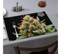 Manteles individuales de primavera, primer plano de una planta de cannabis con pistilos anaranjados, manteles individuales de comedor de fresa (1 unidad)