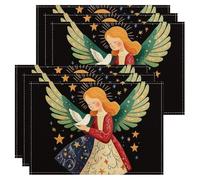 Manteles individuales decorativos con diseño de ángel y paloma, para mesa de comedor, antideslizantes, lavables, para interiores y exteriores, cocina, fiesta, juego de 6