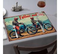Manteles individuales decorativos con diseño de padre e hijo en motos de cross (4 unidades)