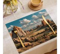 Manteles Individuales e Mesa Paisaje Forestal Red Rock Peak 45 x 30 cm Salvamanteles Individuales Desierto Realista Lavable, Resistente Calor, Antideslizante Mantel, Fácil de Limpiar, Juego de 6