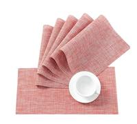Manteles Individuales Elegantes Juego De 6 Manteles Individuales De PVC Tejido De Color Liso De 30 * 45 Cm Impermeables Resistentes A Las Arrugas Y Fáciles De Limpiar Color Rosa