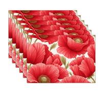 Manteles Individuales Estilo Lino Flor De Amapola, Juego De 2 Mantelitos 30 X 45 Cm, Representación Realista En Look Lino, Resistente Al Calor Lavables para Comidas, Fiestas - Rojo