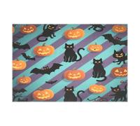 Manteles individuales extragrandes de Halloween con diseño de murciélago de calabaza a rayas naranjas para mesa de comedor, manteles individuales de plástico impermeables para bebé con placa de vinilo