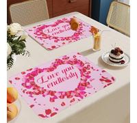 Manteles Individuales Flor De Corazón Rosa Mantel Individual Tela Lino Lavable Individuales para Mesa Resistente Calor Salvamanteles Engrosar Tapetes para Mesa 30x45cm 2 Pcs