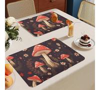 Manteles Individuales Flor Roja De Setas Mantel Individual Tela Lino Lavable Individuales para Mesa Resistente Calor Salvamanteles Engrosar Tapetes para Mesa 30x45cm 2 Pcs