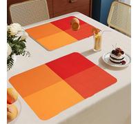 Manteles Individuales Geometría Roja Naranja Mantel Individual Tela Lino Lavable Individuales para Mesa Resistente Calor Salvamanteles Engrosar Tapetes para Mesa 30x45cm 2 Pcs