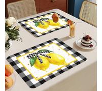 Manteles Individuales Gris Limón Amarillo Mantel Individual Tela Lino Lavable Individuales para Mesa Resistente Calor Salvamanteles Engrosar Tapetes para Mesa 30x45cm 2 Pcs