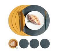 Manteles Individuales Juego De 4 Manteles Individuales Redondos De Imitación De Cuero De 33 X 33 Cm De Doble Cara con Posavasos Color Azul Y Amarillo