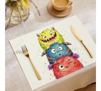 Manteles Individuales Juego de 6,30x45cm,Lavables Antideslizantes,Manteles de Mesa Decorativos para Comedor,Cocina y Hogar,Divertidos Animales Pintados a Mano con Acuarela,Pequeño Monstruo