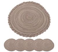 Manteles Individuales Juego De 6 Piezas De Manteles Individuales Redondos De Hilo De Algodón con Estampado De Ondas Tejidos Aislantes del Calor Color Marrón 30 Cm
