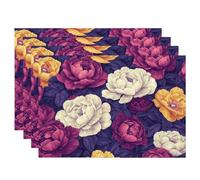Manteles Individuales Lavables, Juego de 4 Salvamanteles Individuales 48x35cm, Mantel Individual Floral, Salvamanteles Lino Lavable, Tapete Mesa Comedor Rural para Home Decoration, Regalo Mujer -2870