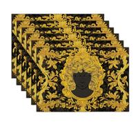 Manteles Individuales Lujo Misterio Retrato De Una Figura Histórica 45 X 30 Cm para Cena, Almuerzo, Desayuno - 2 Unidades - Mantel Individual Lavable, Resistente, Antideslizante - Oro Negro