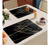 Manteles Individuales Oro De Mármol Negro Mantel Individual Tela Lino Lavable Individuales para Mesa Resistente Calor Salvamanteles Engrosar Tapetes para Mesa 30x45cm 2 Pcs