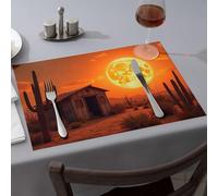 Manteles individuales para decoración de fiesta occidental, cabaña del desierto bajo una luna gigante, mantel individual para mesa de Pascua (4 piezas)