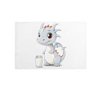 Manteles individuales para mesa de comedor, juego de 6 unidades, 30,5 x 45,7 cm, diseño de AKGFFDS Un pequeño dragón de leche que roba leche, impresión para hotel, banquete familiar