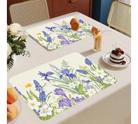 Manteles Individuales Púrpura Verde Blanco Mantel Individual Tela Lino Lavable Individuales para Mesa Resistente Calor Salvamanteles Engrosar Tapetes para Mesa 30x45cm 2 Pcs