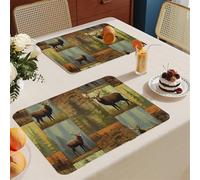 Manteles Individuales Retro Animal Verde Mantel Individual Tela Lino Lavable Individuales para Mesa Resistente Calor Salvamanteles Engrosar Tapetes para Mesa 30x45cm 2 Pcs