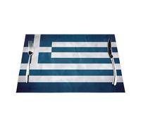 Manteles individuales tejidos con estampado de bandera griega de 12 x 18 pulgadas (6 piezas), rectangulares, adecuados para hoteles, restaurantes y cocinas.