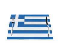 Manteles individuales tejidos con estampado de bandera griega de 12 x 18 pulgadas (6 piezas), rectangulares, adecuados para hoteles, restaurantes y cocinas.