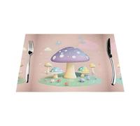 Manteles individuales tejidos con estampado de setas de dibujos animados de 12 x 18 pulgadas (6 piezas), rectangulares, adecuados para hoteles, restaurantes y cocinas.