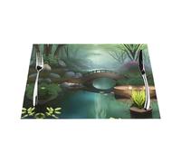 Manteles individuales tejidos estampados Little Bridge in The East de 12 x 18 pulgadas (6 piezas), rectangulares, adecuados para hoteles, restaurantes y cocinas.