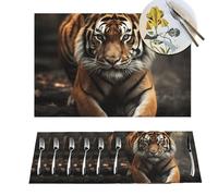 Manteles individuales tejidos para cocina, 1 unidad, resistentes al calor, animales salvajes, tigre, decoración del hogar, lavable, PVC, para fiestas de vacaciones