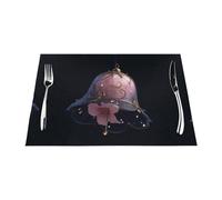 Manteles individuales tejidos, resistentes al calor, fáciles de limpiar, adecuados para fiestas al aire libre, decoración de cocina, accesorios de mesa, 12 x 18 pulgadas, hermosa impresión de campanas