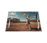 Manteles individuales tejidos, resistentes al calor, fáciles de limpiar, adecuados para fiestas al aire libre, decoración de cocina, accesorios de mesa, 12 x 18 pulgadas, estampado de canguro volando