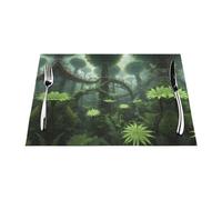 Manteles individuales tejidos, resistentes al calor, fáciles de limpiar, adecuados para fiestas al aire libre, decoración de cocina, accesorios de mesa, 12 x 18 pulgadas, estampado fractal de bosque