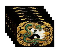Manteles Individuales Tradición China Misterio Dragón Símbolo Tai Chi 45 X 30 Cm para Cena, Almuerzo, Desayuno - 2 Unidades - Mantel Individual Lavable, Resistente, Antideslizante - Verde Dorado