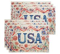 Manteles individuales vintage florales de Estados Unidos, color rojo, blanco y azul, manteles individuales decorativos para mesa de comedor, día de la independencia de verano, antideslizantes