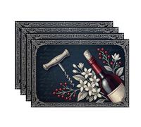 Manteles individuales vintage para botellas de vino, color azul oscuro, elegantes manteles individuales para comedor, antideslizantes, lavables, para interiores y exteriores, cocina, fiesta, juego de