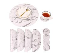 Manteles individuales y posavasos redondos de m rmol de piel sint tica, impermeables, f ciles de limpiar, para mesa redonda de cocina y comedor.