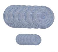 Manteles individuales y posavasos redondos de mezcla de algodón, 12 piezas para mesa de comedor, manteles de cocina de 30 cm y 11 cm (azul)