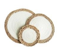 Manteles tejidos, 1/3pcs 20/30cm Woven Placemats, Round Placemats, Wicker Water Hyacinth With Cotton Placemats(White,20cm)