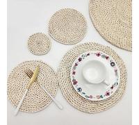 Manteles tejidos, 11-30cm Round Woven Placemats Boho Rattan Placemats Natural Hand-Woven Corn Husk Placemats(25cm)