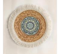 Manteles tejidos, 25cm Round Woven With Tassels Placemats, Natural Water Hyacinth/Shell Place mats(4)