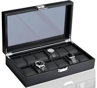 Mantello Caja de reloj para hombre, caja de reloj de fibra de carbono de lujo con 6 ranuras, organizador de caja de reloj para hombres, regalos para él, hebilla de metal, color negro