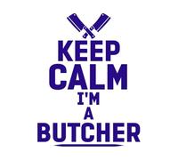 Mantén la calma, soy un carnicero gracioso. Calcomanías de letras 64x83cm Se puede modificar y añadir información Azul oscuro
