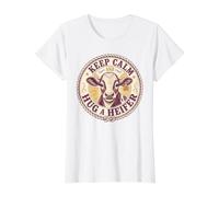 Mantén la Calma y Abraza a una Vaca Occidental del país de novilla Humor Camiseta gráfica económica, Mujer, Blanco, S