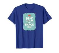 Mantén la Calma y Come Algo con Retro Crown Food Lover Camiseta, Hombre, Azul Real, 3XL