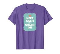 Mantén la Calma y Come Algo con Retro Crown Food Lover Camiseta, Hombre, Morado Jaspeado, XXL