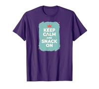 Mantén la Calma y Come Algo con Retro Crown Food Lover Camiseta, Hombre, Morado, L