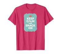 Mantén la Calma y Come Algo con Retro Crown Food Lover Camiseta, Hombre, Rojo Jaspeado, L