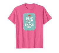 Mantén la Calma y Come Algo con Retro Crown Food Lover Camiseta, Hombre, Rosa Jaspeado, S
