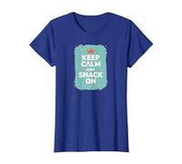 Mantén la Calma y Come Algo con Retro Crown Food Lover Camiseta, Mujer, Azul Real, L